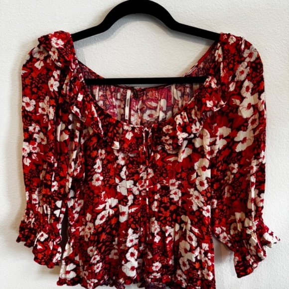 Free People Sweet Memories Pink Floral Ruffled Peplum Top - Picture 2 of 8